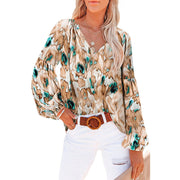 Women's Floral Chiffon Shirt Loose V-neck Casual Top gogodiggity