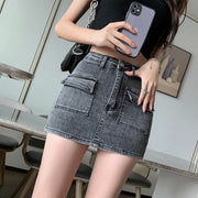 Retro Style Hot Girl Sheath Denim Skirt High Waist Elastic Slim Fit gogodiggity