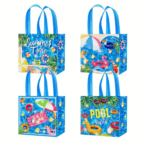 4pcs Foldable Handbags with Summer and Pool Theme for Poolside Celebrations and Holiday Occasions, Summer Gift Bags gogodiggity
