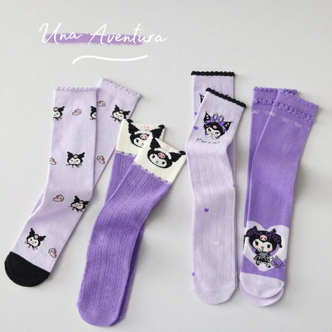 Girls Children Spring Over The Knee Stockings Kawaii Kuromi My Melody Cinnamoroll Pochacco Autumn Winter Cotton Mid-calf Socks gogodiggity