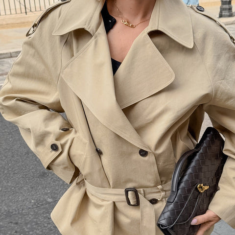 Women's Long-sleeved Lapel Lace-up Waist-controlled Mid-length Trench Coat gogodiggity
