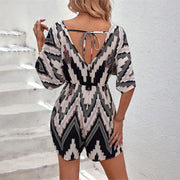 Women's Printed V-neck One-piece Sleeve Loose Jumpsuit gogodiggity