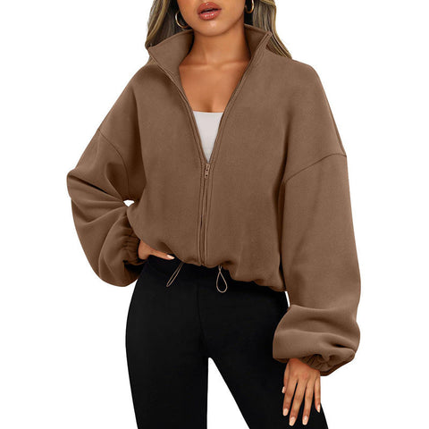 Women's Solid Color With Fur Sports Zipper Coat gogodiggity