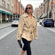 Women's Long-sleeved Lapel Lace-up Waist-controlled Mid-length Trench Coat gogodiggity