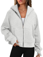 Loose Zip Long Hooded Thumb Hole Brushed Hoody gogodiggity