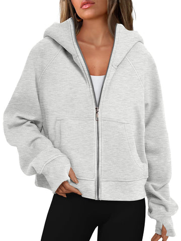 Loose Zip Long Hooded Thumb Hole Brushed Hoody gogodiggity