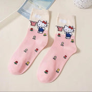 Cartoon Sanrio Hello Kitty Women's Socks My Melody Cute Girl Mid-tube Cotton Socks Kawaii Student Sock Girl Kids Christmas Gift gogodiggity