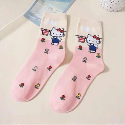 Cartoon Sanrio Hello Kitty Women's Socks My Melody Cute Girl Mid-tube Cotton Socks Kawaii Student Sock Girl Kids Christmas Gift gogodiggity