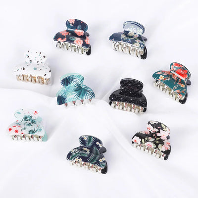 Acrylic Floral Sweet Small Hair Claw Clips Women Girls Plastic Print Crab Barrettes Clips Hair Clamps Hairpins Hair Accessories gogodiggity