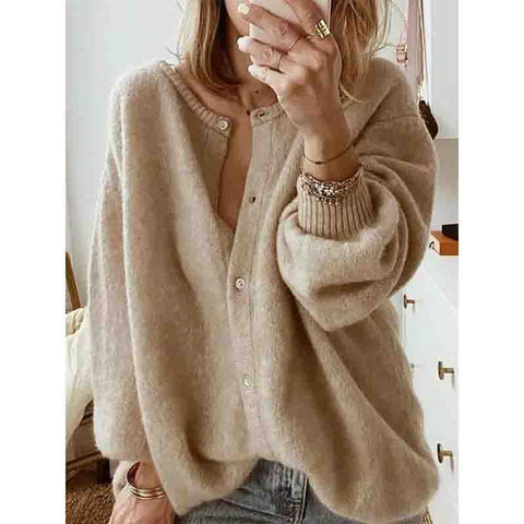 Trendy Women's Long Sleeve Knit Cardigan Sweater With Lantern Sleeves - Plus Size Casual Blouse gogodiggity