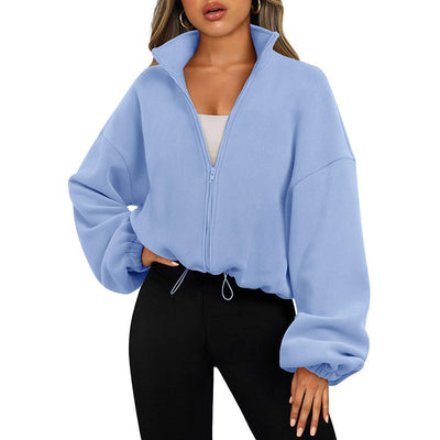 Women's Solid Color With Fur Sports Zipper Coat gogodiggity