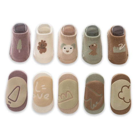5 pairs/lot Newborn Combed Cotton Sock Toddler Non-Skid Cute Cartoon Animals Floor Socks Spring Summer Children Gripper Socks gogodiggity