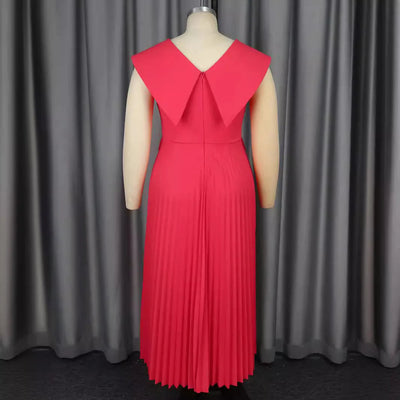 Spring 2025 Light Luxury Elegant Wind V-Neck Sleeveless Pleated Skirt High-Waist Dress for Formal Occasions Large Size Available gogodiggity