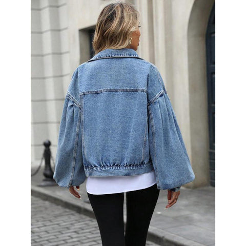 Women's Embossed Denim Jacket Fashion Casual Long Sleeve gogodiggity