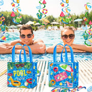 4pcs Foldable Handbags with Summer and Pool Theme for Poolside Celebrations and Holiday Occasions, Summer Gift Bags gogodiggity
