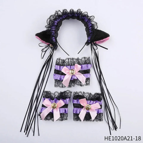 Womens Halloween Maid Lace Cat Ear Headband Hair Accessories Cat Ear Headband Long Tassel Japanese Animation Cosplay Accessories gogodiggity