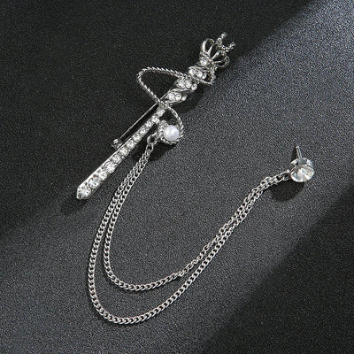 Crown Tie Chain Pin Vintage Tassel Crystal Brooch Temperament Rhinestone Lapel For Women Mens Shirt Suit Set Collar Tie Pin Gift gogodiggity