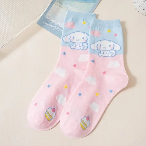 Cartoon Sanrio Hello Kitty Women's Socks My Melody Cute Girl Mid-tube Cotton Socks Kawaii Student Sock Girl Kids Christmas Gift gogodiggity