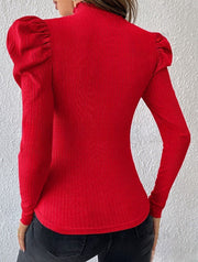 Bubble Sleeve Slim Leopard Buckle Personality Ruffled Top gogodiggity