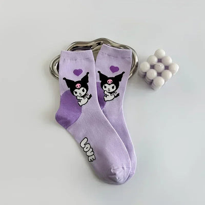 5pairs Cute Sanrio Kuromi Cartoon Mid-Calf Socks for Women - Breathable & Comfortable Cotton Blend Harajuku Girls Socks gogodiggity