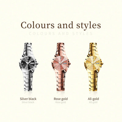 OLEVS Ladies Watch 8697 Luxury Elegant Quartz Watches Waterproof Tungsten Steel Day Date Watches For Woman Watch Bracelet Set gogodiggity