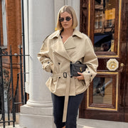 Women's Long-sleeved Lapel Lace-up Waist-controlled Mid-length Trench Coat gogodiggity