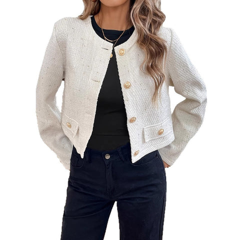Milky White O-neck Short Slimming Elegant Lady Wool Coat gogodiggity