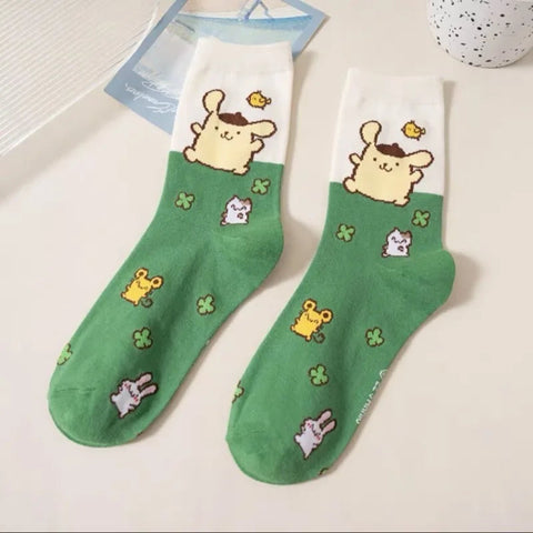 Cartoon Sanrio Hello Kitty Women's Socks My Melody Cute Girl Mid-tube Cotton Socks Kawaii Student Sock Girl Kids Christmas Gift gogodiggity