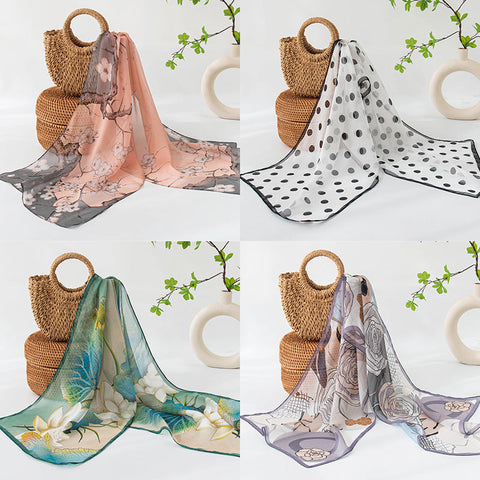 Silk Scarf Women's Mulberry Silk Printed Shawl gogodiggity