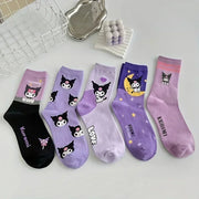 5pairs Cute Sanrio Kuromi Cartoon Mid-Calf Socks for Women - Breathable & Comfortable Cotton Blend Harajuku Girls Socks gogodiggity