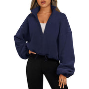 Women's Solid Color With Fur Sports Zipper Coat gogodiggity