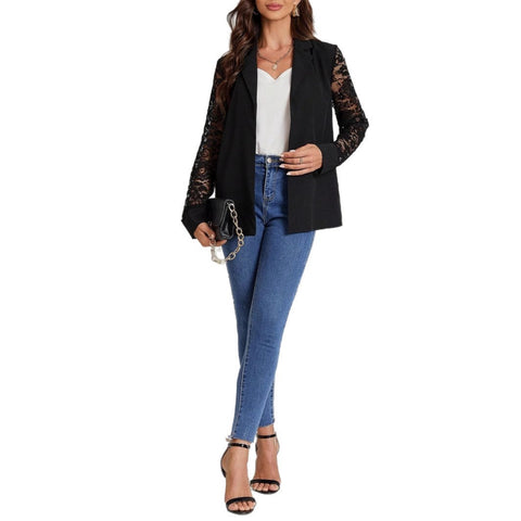 Women's Elegant Suit Lace Stitching Long Sleeve Top Coat gogodiggity