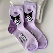 6 Pairs Sanrio Hello Kitty Kids Socks Kuromi Melody Kawaii Winter Cartoon Women Mid-calf Socks Cotton Warm Stockings for Girls gogodiggity
