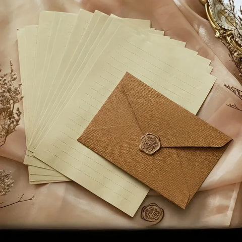 Luxury Linen Envelope and Letter Set with Wax Seals - Vintage Elegant Style - Perfect for Weddings, Parties & Special Occasions gogodiggity