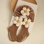 0-12M Infant Accessories Cute Flower Spring Autumn Cotton Newborn Baby Bebe Girl Hat Socks Two Pieces Set gogodiggity