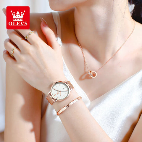 OLEVS Woman Watch 5869 Elegant Fashion Quartz Wristwatch Waterproof Date Watches For Woman Set Bracelet Watch Box Gifts Original gogodiggity