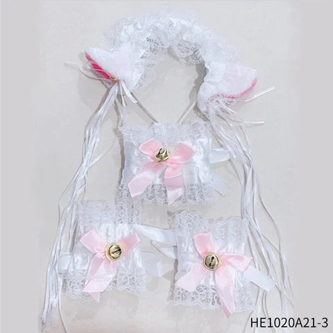 Womens Halloween Maid Lace Cat Ear Headband Hair Accessories Cat Ear Headband Long Tassel Japanese Animation Cosplay Accessories gogodiggity