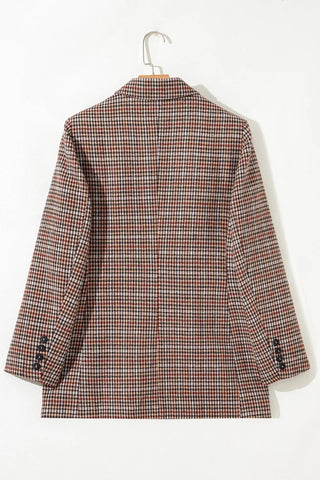 Brown Houndstooth Lapel Collar Blazer gogodiggity