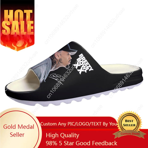 Chris Brown Custom Made Soft Sole Sllipers Home Clogs Step On Water Shoes Mens Womens Teenager Bathroom Beach Step In Slliper gogodiggity