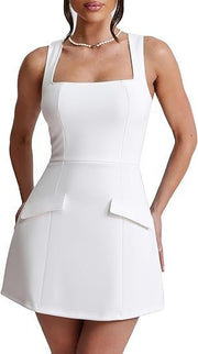 Women's Sexy Skinny Sleeveless Square Collar Mini Dress gogodiggity