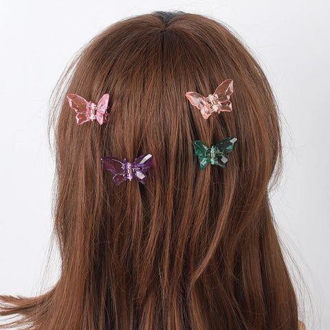 2PCS Crystal Butterfly Small Hair Claw Clips Women Girls Cute Transparent Candy Hair Clamps Crab Barrettes Hair Accessories gogodiggity