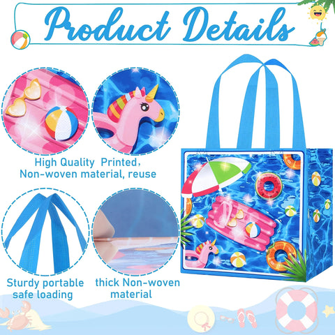 4pcs Foldable Handbags with Summer and Pool Theme for Poolside Celebrations and Holiday Occasions, Summer Gift Bags gogodiggity