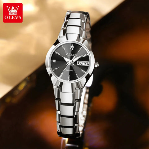 OLEVS Ladies Watch 8697 Luxury Elegant Quartz Watches Waterproof Tungsten Steel Day Date Watches For Woman Watch Bracelet Set gogodiggity