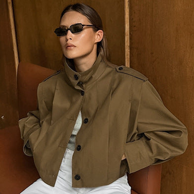 Khaki Lapel Simple Single-breasted Coat gogodiggity
