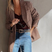 Brown Houndstooth Lapel Collar Blazer gogodiggity