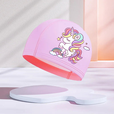 Girls Swimming Cap Cartoon Cute Waterproof High Elastic Ear Protection Swimming Hat for Children Boys Kids Swimming Accessories gogodiggity