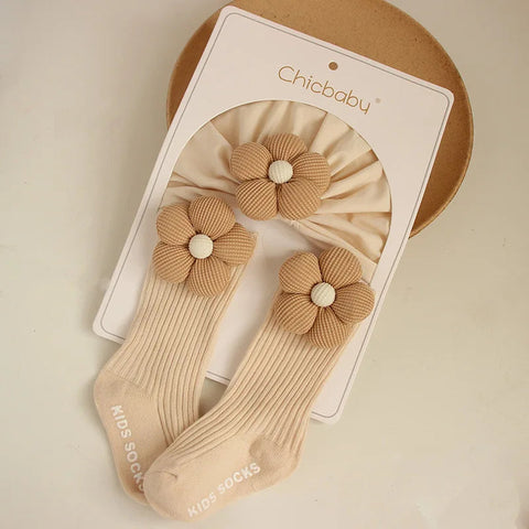 0-12M Infant Accessories Cute Flower Spring Autumn Cotton Newborn Baby Bebe Girl Hat Socks Two Pieces Set gogodiggity