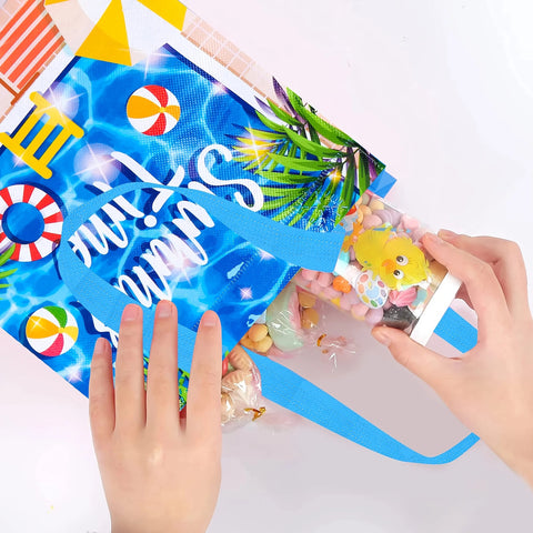 4pcs Foldable Handbags with Summer and Pool Theme for Poolside Celebrations and Holiday Occasions, Summer Gift Bags gogodiggity