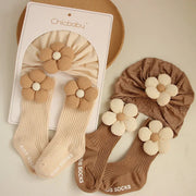 0-12M Infant Accessories Cute Flower Spring Autumn Cotton Newborn Baby Bebe Girl Hat Socks Two Pieces Set gogodiggity