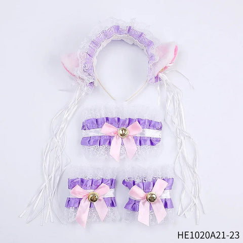 Womens Halloween Maid Lace Cat Ear Headband Hair Accessories Cat Ear Headband Long Tassel Japanese Animation Cosplay Accessories gogodiggity